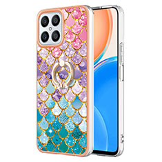 Silicone Candy Rubber Gel Fashionable Pattern Soft Case Cover with Finger Ring Stand Y03B for Huawei Honor X8 4G Colorful