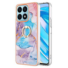 Silicone Candy Rubber Gel Fashionable Pattern Soft Case Cover with Finger Ring Stand Y03B for Huawei Honor X8a 4G Blue