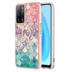 Silicone Candy Rubber Gel Fashionable Pattern Soft Case Cover with Finger Ring Stand Y03B for Oppo A56 5G Colorful
