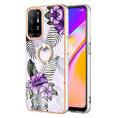 Silicone Candy Rubber Gel Fashionable Pattern Soft Case Cover with Finger Ring Stand Y03B for Oppo F19 Pro+ Plus 5G Purple