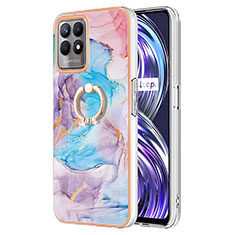 Silicone Candy Rubber Gel Fashionable Pattern Soft Case Cover with Finger Ring Stand Y03B for Realme 8i Blue