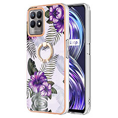 Silicone Candy Rubber Gel Fashionable Pattern Soft Case Cover with Finger Ring Stand Y03B for Realme 8i Purple