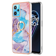 Silicone Candy Rubber Gel Fashionable Pattern Soft Case Cover with Finger Ring Stand Y03B for Realme 9 5G Blue