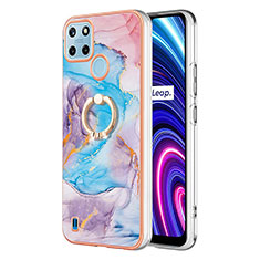 Silicone Candy Rubber Gel Fashionable Pattern Soft Case Cover with Finger Ring Stand Y03B for Realme C25Y Blue