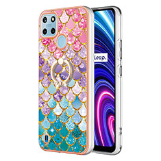 Silicone Candy Rubber Gel Fashionable Pattern Soft Case Cover with Finger Ring Stand Y03B for Realme C25Y India Colorful