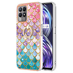 Silicone Candy Rubber Gel Fashionable Pattern Soft Case Cover with Finger Ring Stand Y03B for Realme Narzo 50 4G Colorful