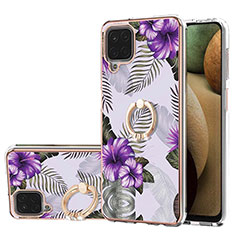 Silicone Candy Rubber Gel Fashionable Pattern Soft Case Cover with Finger Ring Stand Y03B for Samsung Galaxy A12 Nacho Purple