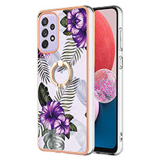Silicone Candy Rubber Gel Fashionable Pattern Soft Case Cover with Finger Ring Stand Y03B for Samsung Galaxy A13 4G Purple