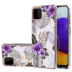 Silicone Candy Rubber Gel Fashionable Pattern Soft Case Cover with Finger Ring Stand Y03B for Samsung Galaxy A22 4G Purple