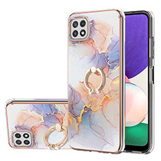 Silicone Candy Rubber Gel Fashionable Pattern Soft Case Cover with Finger Ring Stand Y03B for Samsung Galaxy A22 5G Clove Purple