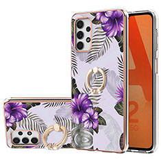 Silicone Candy Rubber Gel Fashionable Pattern Soft Case Cover with Finger Ring Stand Y03B for Samsung Galaxy A23 5G Purple