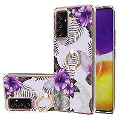 Silicone Candy Rubber Gel Fashionable Pattern Soft Case Cover with Finger Ring Stand Y03B for Samsung Galaxy A24 4G Purple