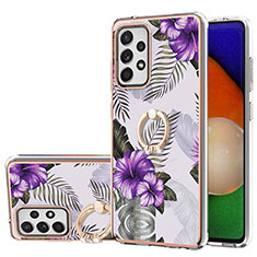 Silicone Candy Rubber Gel Fashionable Pattern Soft Case Cover with Finger Ring Stand Y03B for Samsung Galaxy A52s 5G Purple