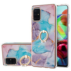 Silicone Candy Rubber Gel Fashionable Pattern Soft Case Cover with Finger Ring Stand Y03B for Samsung Galaxy A71 5G Blue
