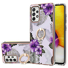 Silicone Candy Rubber Gel Fashionable Pattern Soft Case Cover with Finger Ring Stand Y03B for Samsung Galaxy A72 4G Purple