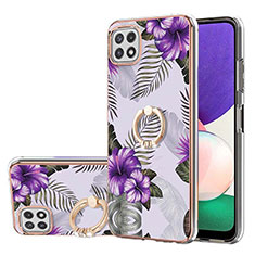 Silicone Candy Rubber Gel Fashionable Pattern Soft Case Cover with Finger Ring Stand Y03B for Samsung Galaxy F42 5G Purple