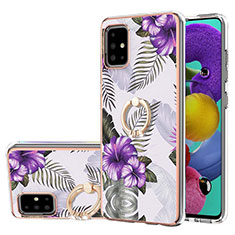 Silicone Candy Rubber Gel Fashionable Pattern Soft Case Cover with Finger Ring Stand Y03B for Samsung Galaxy M40S Purple