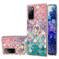 Silicone Candy Rubber Gel Fashionable Pattern Soft Case Cover with Finger Ring Stand Y03B for Samsung Galaxy S20 FE (2022) 5G Colorful