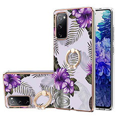 Silicone Candy Rubber Gel Fashionable Pattern Soft Case Cover with Finger Ring Stand Y03B for Samsung Galaxy S20 FE (2022) 5G Purple