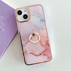 Silicone Candy Rubber Gel Fashionable Pattern Soft Case Cover with Finger Ring Stand Y05B for Apple iPhone 13 Pink