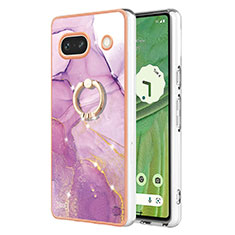Silicone Candy Rubber Gel Fashionable Pattern Soft Case Cover with Finger Ring Stand Y05B for Google Pixel 7a 5G Clove Purple