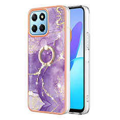 Silicone Candy Rubber Gel Fashionable Pattern Soft Case Cover with Finger Ring Stand Y05B for Huawei Honor X6 5G Purple