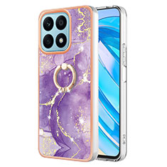 Silicone Candy Rubber Gel Fashionable Pattern Soft Case Cover with Finger Ring Stand Y05B for Huawei Honor X8a 4G Purple