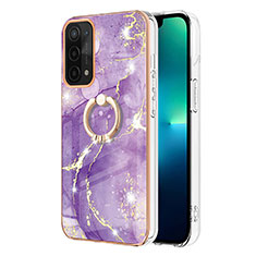 Silicone Candy Rubber Gel Fashionable Pattern Soft Case Cover with Finger Ring Stand Y05B for Oppo A74 5G Purple