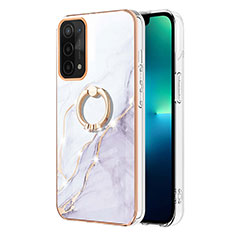 Silicone Candy Rubber Gel Fashionable Pattern Soft Case Cover with Finger Ring Stand Y05B for Oppo A74 5G White
