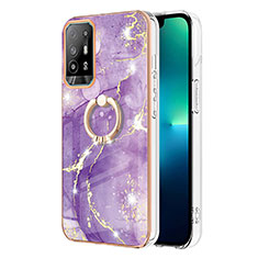 Silicone Candy Rubber Gel Fashionable Pattern Soft Case Cover with Finger Ring Stand Y05B for Oppo A94 5G Purple