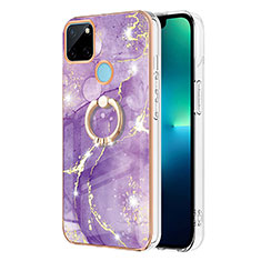 Silicone Candy Rubber Gel Fashionable Pattern Soft Case Cover with Finger Ring Stand Y05B for Realme C21Y Purple