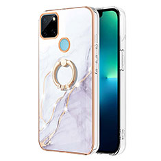 Silicone Candy Rubber Gel Fashionable Pattern Soft Case Cover with Finger Ring Stand Y05B for Realme C25Y India White