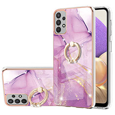 Silicone Candy Rubber Gel Fashionable Pattern Soft Case Cover with Finger Ring Stand Y05B for Samsung Galaxy A13 4G Clove Purple