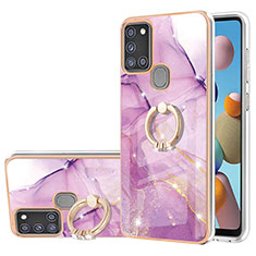 Silicone Candy Rubber Gel Fashionable Pattern Soft Case Cover with Finger Ring Stand Y05B for Samsung Galaxy A21s Clove Purple