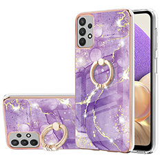 Silicone Candy Rubber Gel Fashionable Pattern Soft Case Cover with Finger Ring Stand Y05B for Samsung Galaxy A23 5G Purple