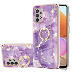 Silicone Candy Rubber Gel Fashionable Pattern Soft Case Cover with Finger Ring Stand Y05B for Samsung Galaxy A32 5G Purple