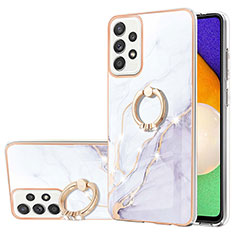 Silicone Candy Rubber Gel Fashionable Pattern Soft Case Cover with Finger Ring Stand Y05B for Samsung Galaxy A52 4G White