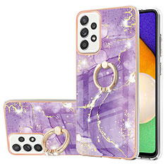 Silicone Candy Rubber Gel Fashionable Pattern Soft Case Cover with Finger Ring Stand Y05B for Samsung Galaxy A52s 5G Purple