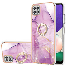 Silicone Candy Rubber Gel Fashionable Pattern Soft Case Cover with Finger Ring Stand Y05B for Samsung Galaxy F42 5G Clove Purple