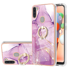 Silicone Candy Rubber Gel Fashionable Pattern Soft Case Cover with Finger Ring Stand Y05B for Samsung Galaxy M11 Clove Purple