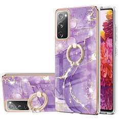Silicone Candy Rubber Gel Fashionable Pattern Soft Case Cover with Finger Ring Stand Y05B for Samsung Galaxy S20 FE 4G Purple