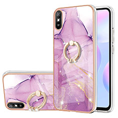 Silicone Candy Rubber Gel Fashionable Pattern Soft Case Cover with Finger Ring Stand Y05B for Xiaomi Redmi 9AT Clove Purple