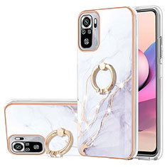Silicone Candy Rubber Gel Fashionable Pattern Soft Case Cover with Finger Ring Stand Y05B for Xiaomi Redmi Note 10 4G White