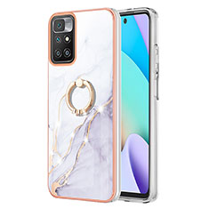 Silicone Candy Rubber Gel Fashionable Pattern Soft Case Cover with Finger Ring Stand Y05B for Xiaomi Redmi Note 11 4G (2021) White