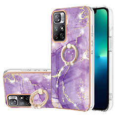 Silicone Candy Rubber Gel Fashionable Pattern Soft Case Cover with Finger Ring Stand Y05B for Xiaomi Redmi Note 11T 5G Purple