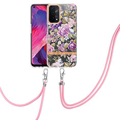 Silicone Candy Rubber Gel Fashionable Pattern Soft Case Cover with Finger Ring Stand Y06B for Oppo A74 5G Clove Purple