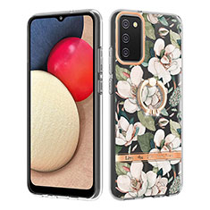 Silicone Candy Rubber Gel Fashionable Pattern Soft Case Cover with Finger Ring Stand Y06B for Samsung Galaxy A03s White