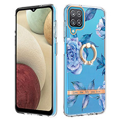 Silicone Candy Rubber Gel Fashionable Pattern Soft Case Cover with Finger Ring Stand Y06B for Samsung Galaxy A12 Nacho Blue