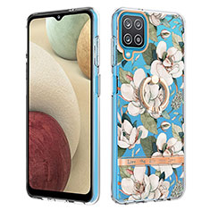 Silicone Candy Rubber Gel Fashionable Pattern Soft Case Cover with Finger Ring Stand Y06B for Samsung Galaxy A12 White