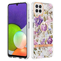 Silicone Candy Rubber Gel Fashionable Pattern Soft Case Cover with Finger Ring Stand Y06B for Samsung Galaxy A22 4G Clove Purple